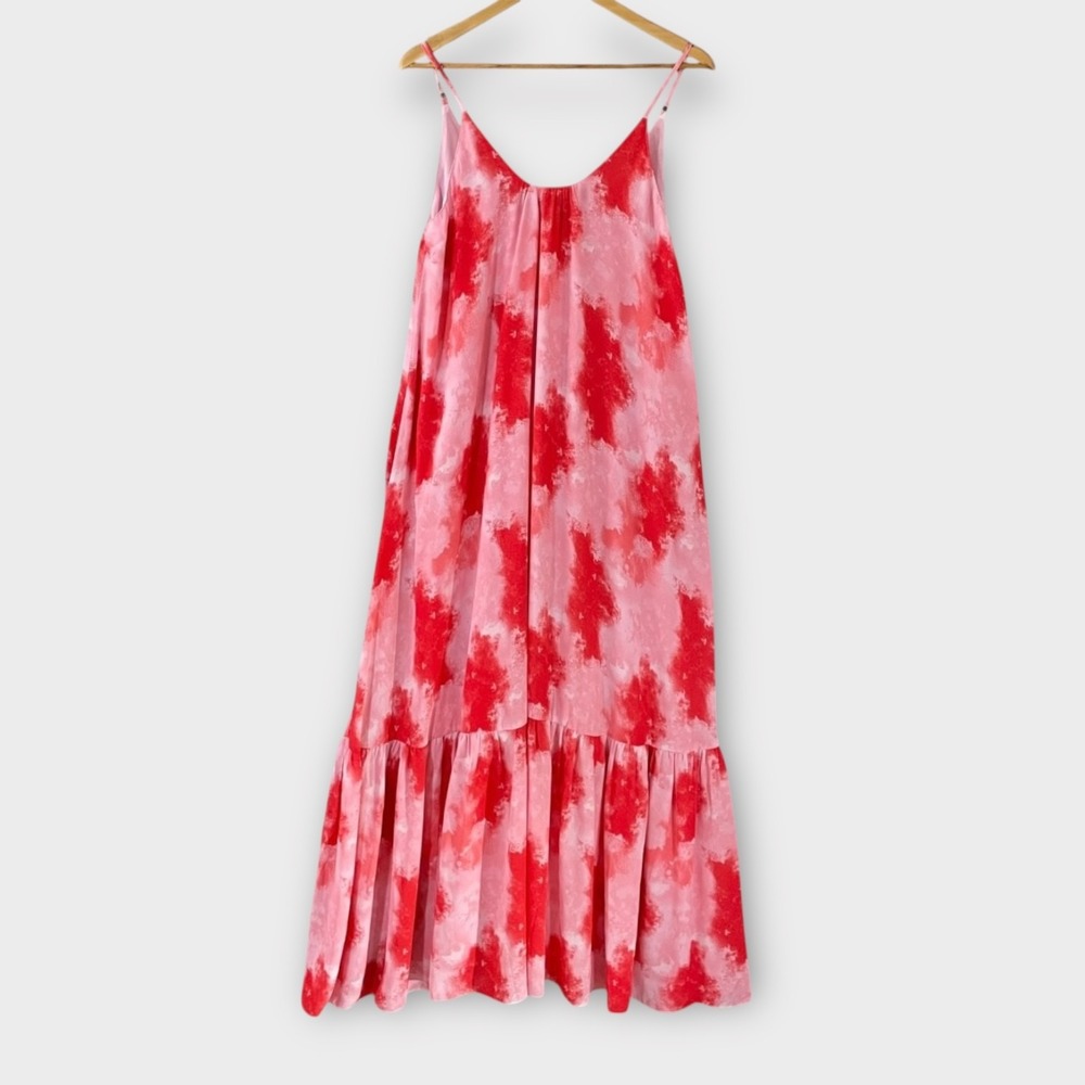 Boho Pink Watercolor Sleeveless Tiered Maxi Dress Size M Romantic Resortwear NWT